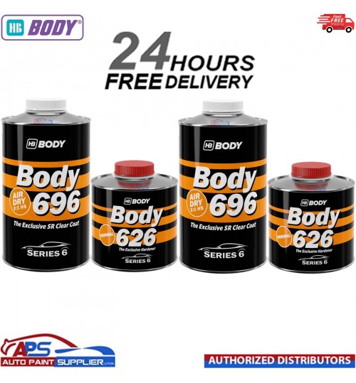 2x HB BODY 696 AIR DRY CLEAR HS 2:1 CLEARCOAT WITH 626 NORMAL HARDENER -1.5L KIT